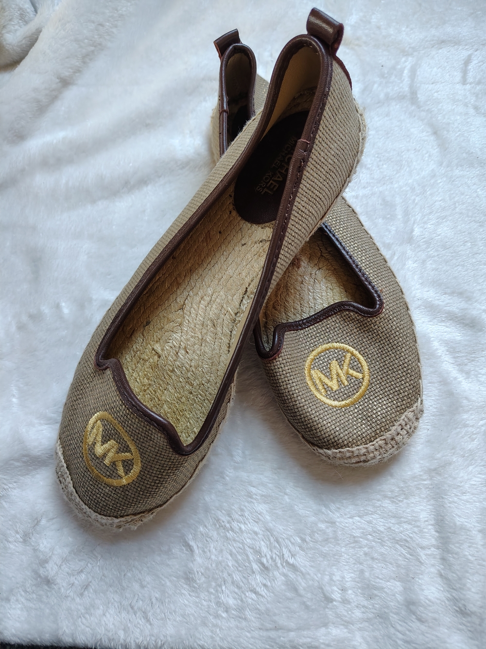Michael Kors Brown Canvas Espadrille Flats with MK Logo